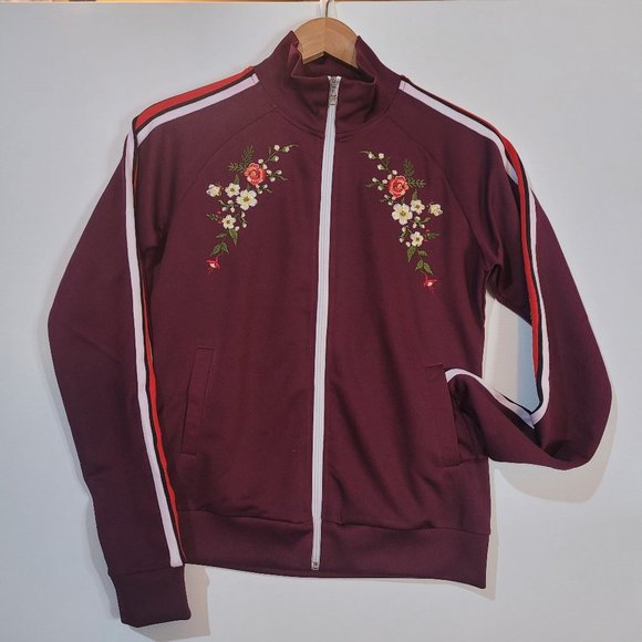 southpole Jackets & Blazers - Southpole Top Women Junior Medium Track Jacket Red Embroidered Zip Floral y2k